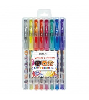 Pixuri cu sclipici parfumat, cu manere moi, Best Friends, 8 culori (blister) - Rechizite