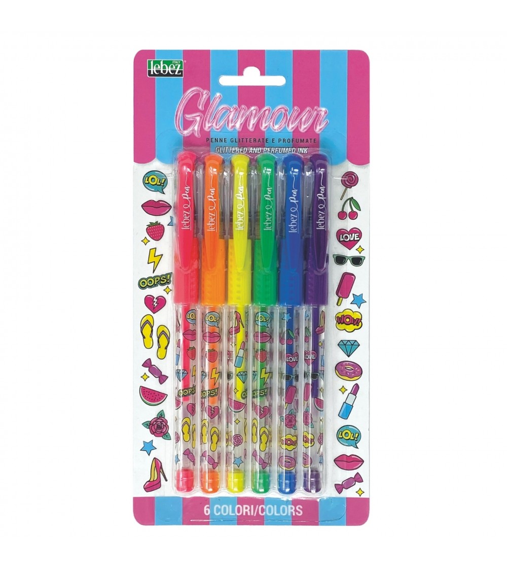 Pixuri cu sclipici parfumat, cu manere moi, Glamours, 6 culori (blister) - Rechizite Pixuri cu sclipici parfumat, cu manere moi, Glamours, 6 culori (blister) - Rechizite