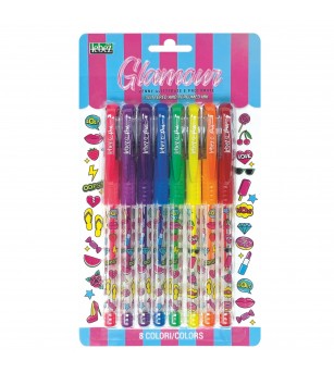 Pixuri cu sclipici parfumat, cu manere moi, Glamours, 8 culori (blister) - Rechizite