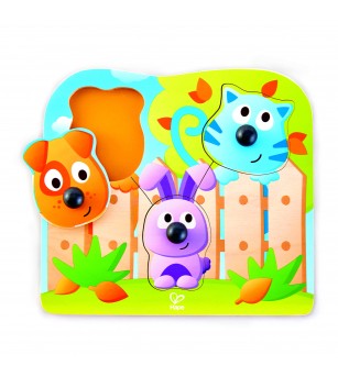 Puzzle din lemn cu butoni - Animale de companie cu nas mare - Jucării