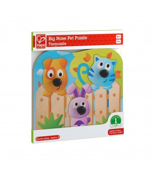 Puzzle din lemn cu butoni - Animale de companie cu nas mare - Jucării