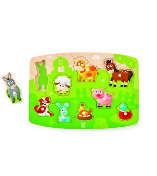 Puzzle din lemn cu butoni - Animale de la ferma - Jucării