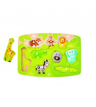 Puzzle din lemn cu butoni - Animale din Jungla - Jucării