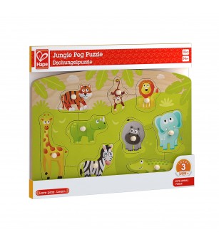 Puzzle din lemn cu butoni - Animale din Jungla - Jucării