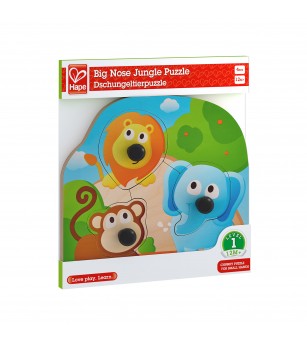 Puzzle din lemn cu butoni - Animale din Jungla cu nas mare - Jucării