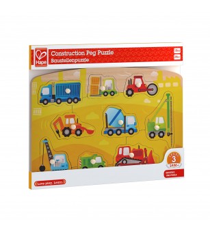 Puzzle din lemn cu butoni - Autovehicule de constructie - Jucării