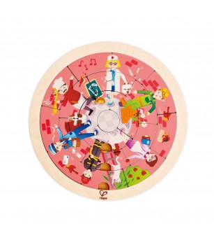Puzzle din lemn cu doua fete: giratoriu si meserii (19 piese) - Jucării