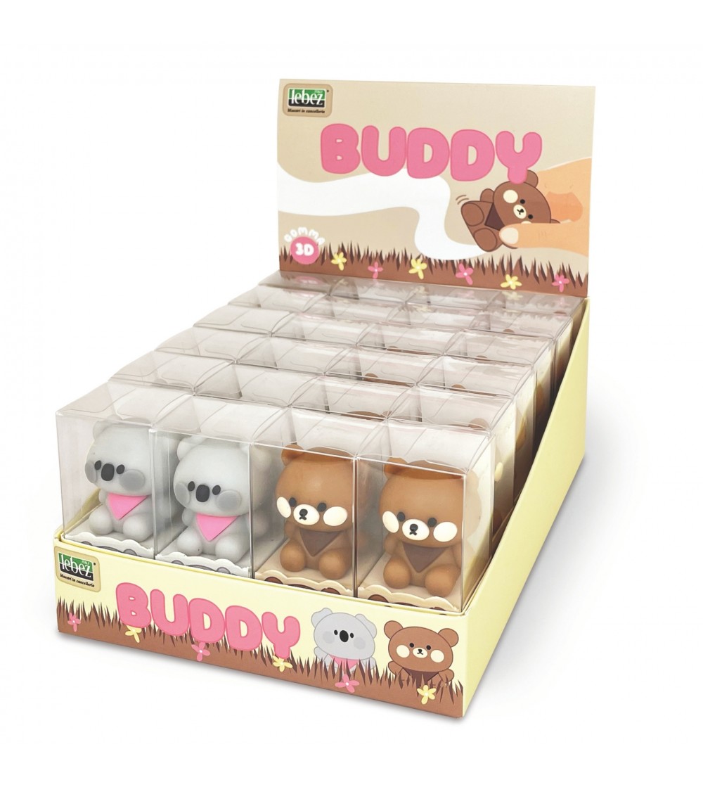Radiera Buddy, Ursulet 3D, 2 culori (24 buc/display) - Rechizite