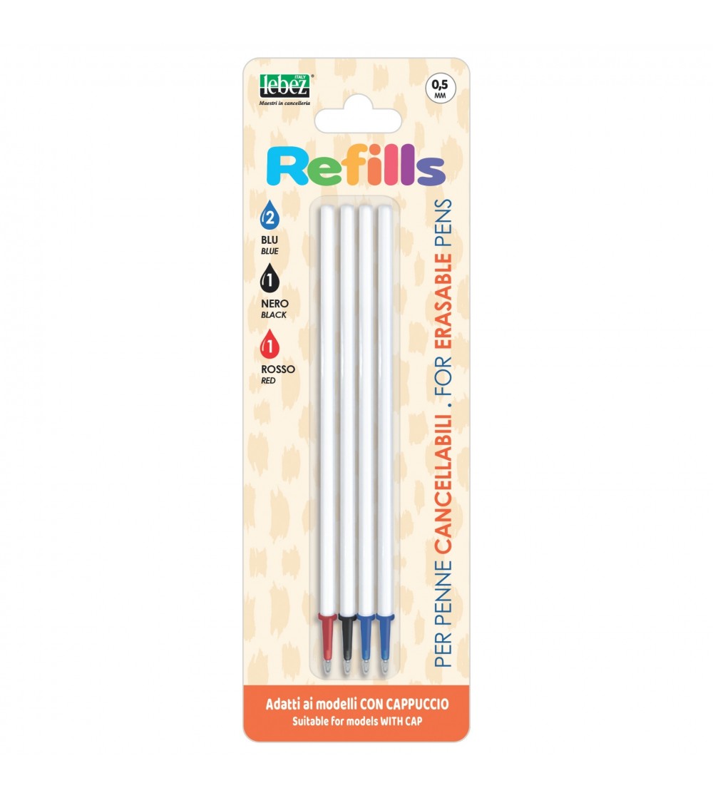 Rezerve cu cerneala care se sterge pentru pix cu capac, 4 buc mix (blister) - Rechizite