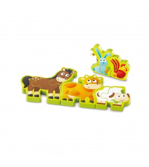 Puzzle din lemn pentru copii cu numere si animale de la ferma - Jucării