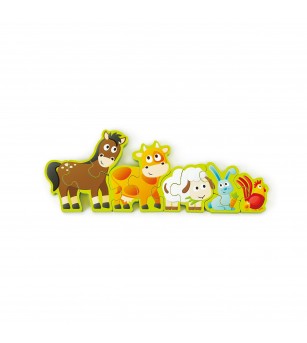 Puzzle din lemn pentru copii cu numere si animale de la ferma - Jucării