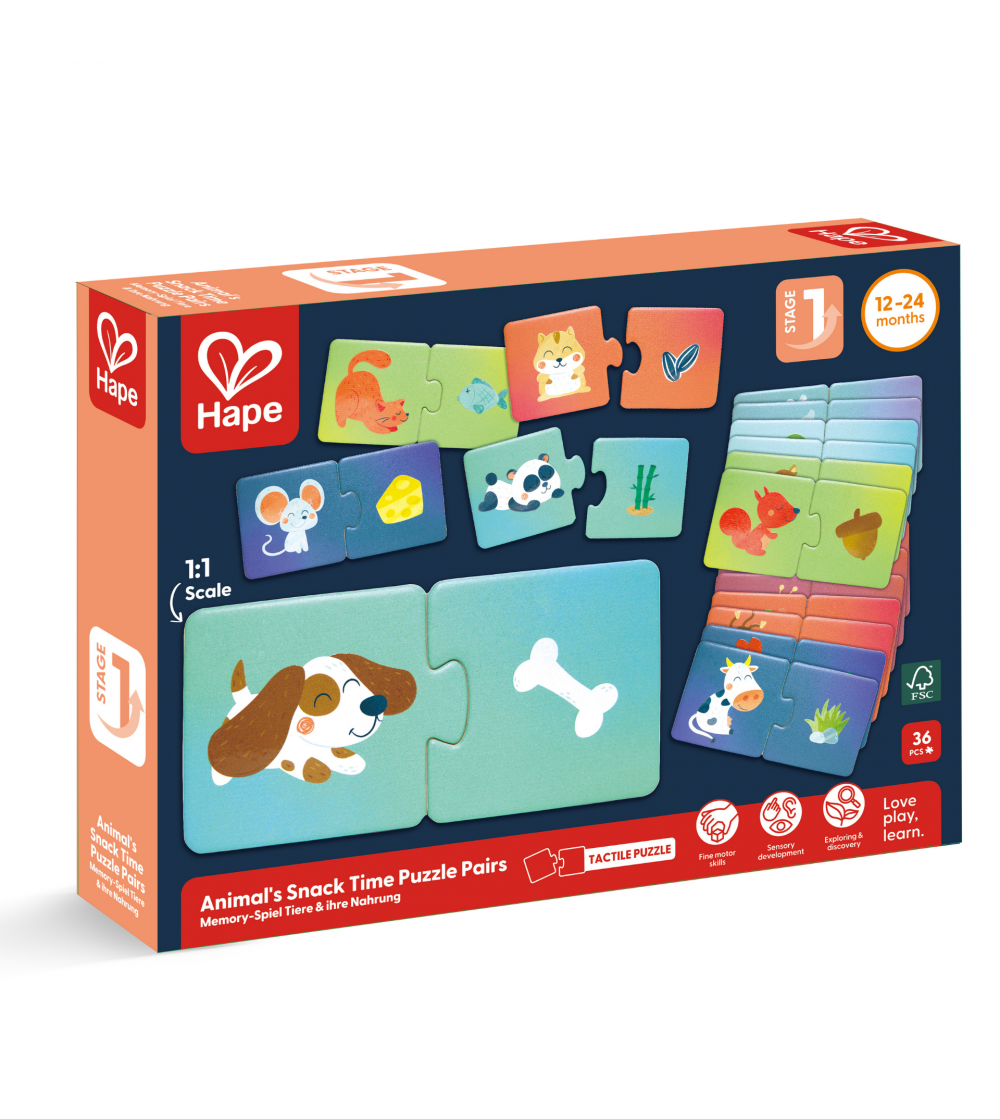 Puzzle potriveste perechea - Animale si gustari (36 piese) - Jucării