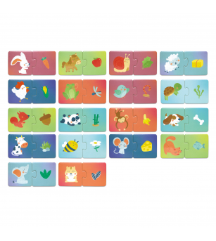 Puzzle potriveste perechea - Animale si gustari (36 piese) - Jucării