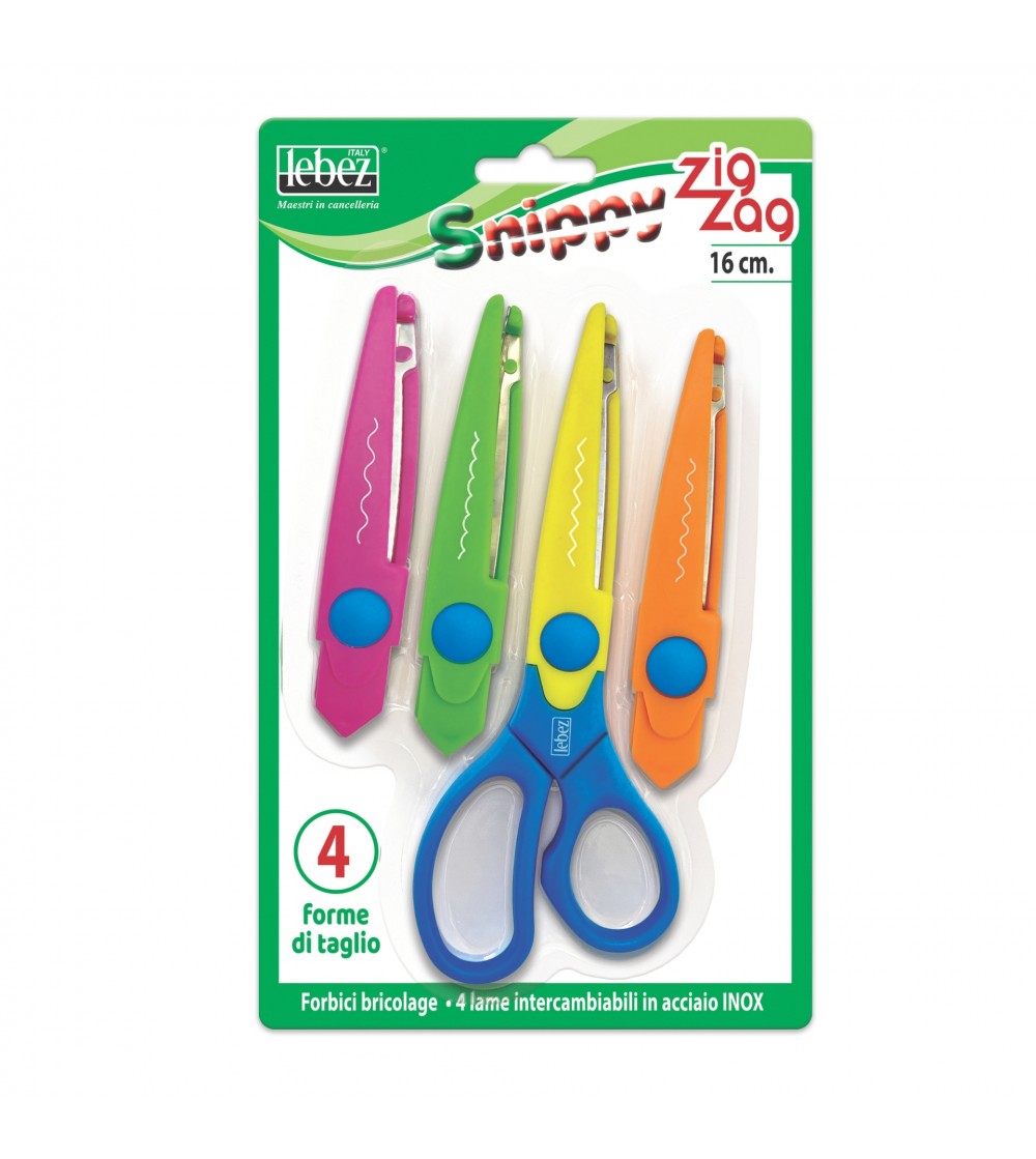 Set foarfeca zig-zag, 16 cm cu 4 lame interschimbabile (blister) - Rechizite