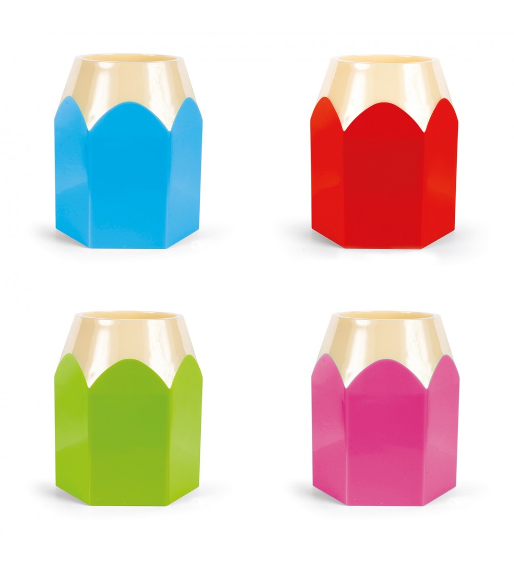 Suport creioane si pixuri, sub forma de creion, 4 culori disponibile (blister) - Rechizite