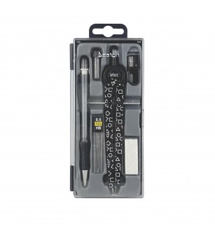 Trusa compas scolar din metal cu desene, cu 6 accesorii (12 blistere/display) - Rechizite