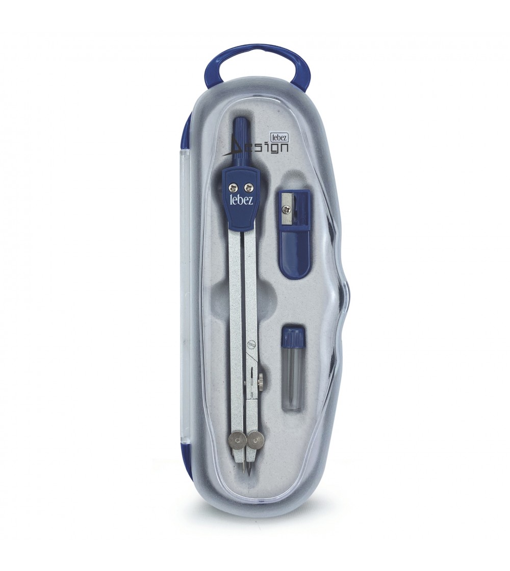 Trusa compas scolar din metal satinat cu deschidere rack, cu 3 accesorii (blister) - Rechizite