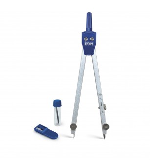Trusa compas scolar din metal satinat cu deschidere rack, cu 3 accesorii (blister) - Rechizite