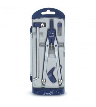 Trusa compas scolar din metal satinat, cu 4 accesorii (blister) - Rechizite