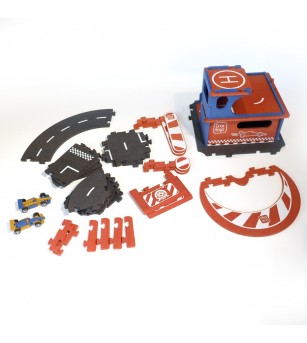 Set de constructie Garaj modular cu pista si 2 masini de curse, Croc toys - Vehicule de jucărie