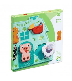 Puzzle din lemn cu bază din fetru, Djeco - Puzzle-uri