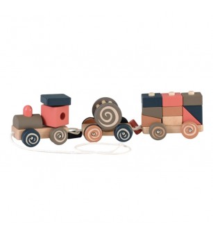 Jucarie de tras Trenulet cu blocuri de stivuit, Egmont Toys - Jucării de lemn si Montessori