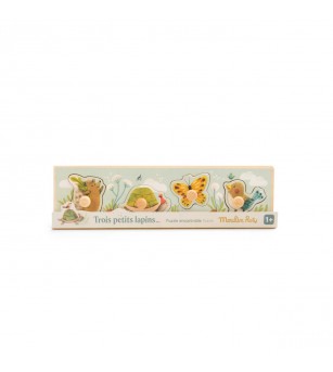 Puzzle incastru din lemn 4 animale, Moulin Roty - Puzzle-uri