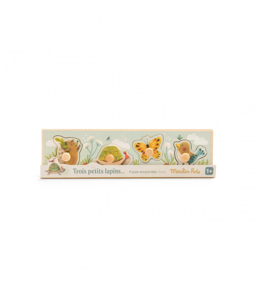 Puzzle incastru din lemn 4 animale, Moulin Roty - Puzzle-uri