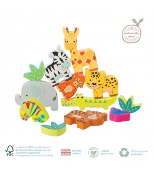 Joc Animale din jungla de stivuit, Orange Tree Toys - Jucării de lemn si Montessori