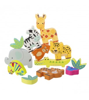 Joc Animale din jungla de stivuit, Orange Tree Toys - Jucării de lemn si Montessori