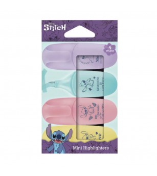 Set 4 mini-markere evidentiatoare, Stitch, Culori Pastel - Carioci si markere