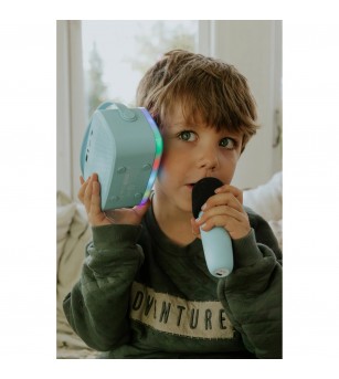 Set Karaoke Lalarma, cu 2 Microafone + boxa cu Bluetooth si lumini, Blue - Top cadouri copii