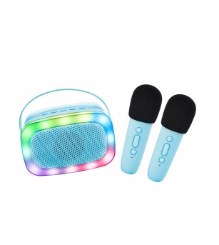 Set Karaoke Lalarma, cu 2 Microafone + boxa cu Bluetooth si lumini, Blue - Top cadouri copii Set Karaoke Lalarma, cu 2 Microafone + boxa cu Bluetooth si lumini, Blue - Top cadouri copii