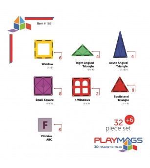 Set Playmags Junior (CUTIE DETERIORATA) - 32 piese magnetice de construcție + 6 Clickins ABC - Jucarii magnetice Set Playmags Junior (CUTIE DETERIORATA) - 32 piese magnetice de construcție + 6 Clickins ABC - Jucarii magnetice