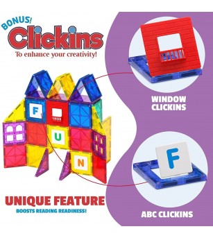 Set Playmags Junior (CUTIE DETERIORATA) - 32 piese magnetice de construcție + 6 Clickins ABC - Jucarii magnetice Set Playmags Junior (CUTIE DETERIORATA) - 32 piese magnetice de construcție + 6 Clickins ABC - Jucarii magnetice