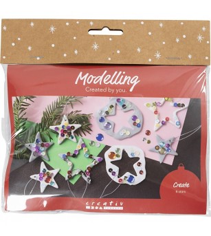 Mini kit creativ de modelare - Ornamente pentru brad, steluțe - Seturi crafturi copii Crăciun