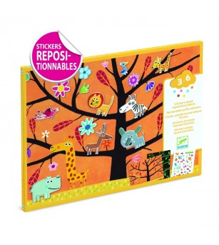 Abtibilduri repozitionabile cu animale, Djeco - Seturi cu stickere și colaje