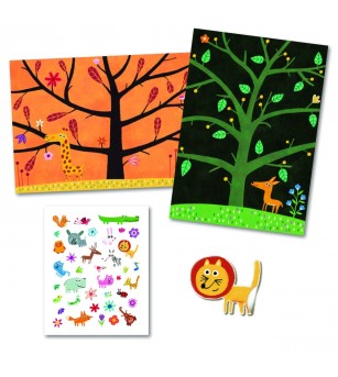 Abtibilduri repozitionabile cu animale, Djeco - Seturi cu stickere și colaje