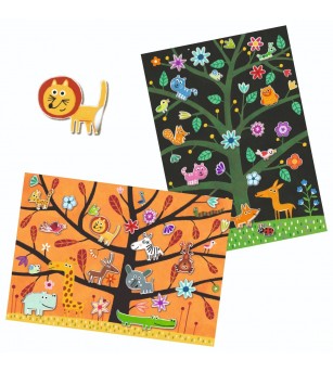 Abtibilduri repozitionabile cu animale, Djeco - Seturi cu stickere și colaje