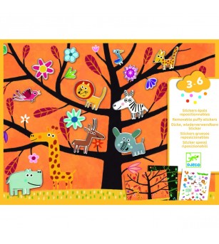 Abtibilduri repozitionabile cu animale, Djeco - Seturi cu stickere și colaje