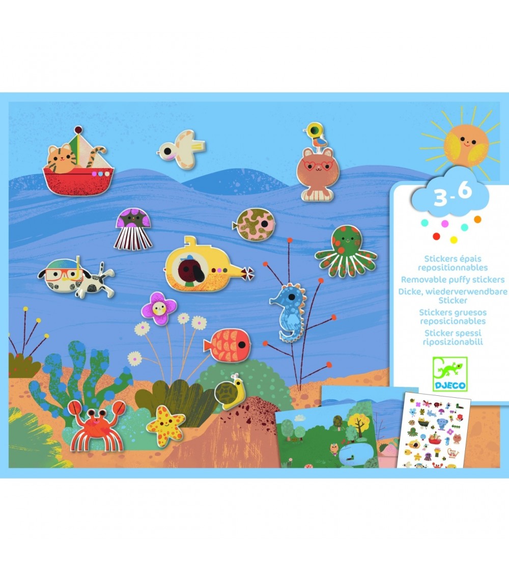 Abtibilduri repozitionabile La mare si la tara, Djeco - Seturi cu stickere și colaje