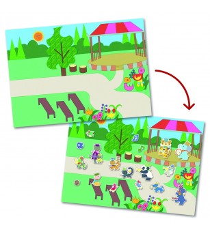 Abtibilduri repozitionabile Parada muzicala, Djeco - Seturi cu stickere și colaje