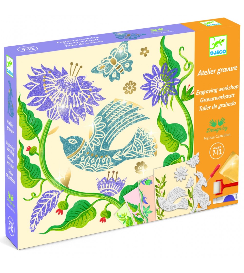 Atelier creativ de gravura Pasiune pentru flori, Djeco - Seturi creative DIY