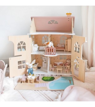 Casa de papusi din lemn cu accesorii, Speedy Monkey - Căsuțe de păpuși și accesorii