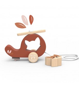 Elicopter de tras din lemn, Speedy Monkey - Jucării de tras și împins