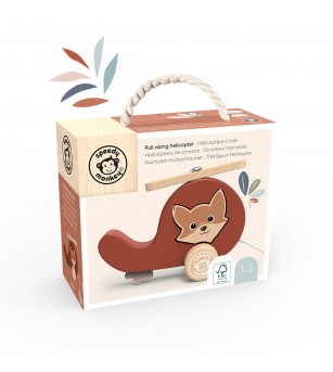 Elicopter de tras din lemn, Speedy Monkey - Jucării de tras și împins