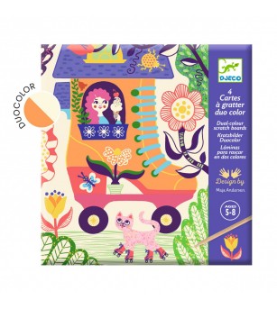 Joc creativ de razuit Casute trasnite, Djeco - Planșe de răzuit