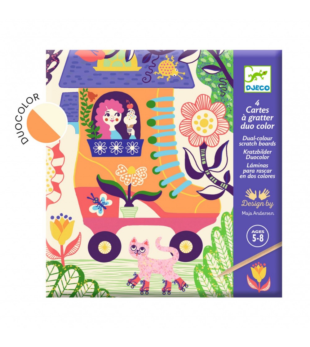 Joc creativ de razuit Casute trasnite, Djeco - Planșe de răzuit