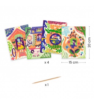 Joc creativ de razuit Casute trasnite, Djeco - Planșe de răzuit