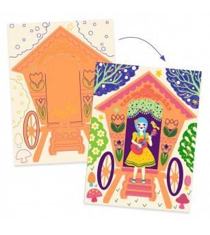 Joc creativ de razuit Casute trasnite, Djeco - Planșe de răzuit